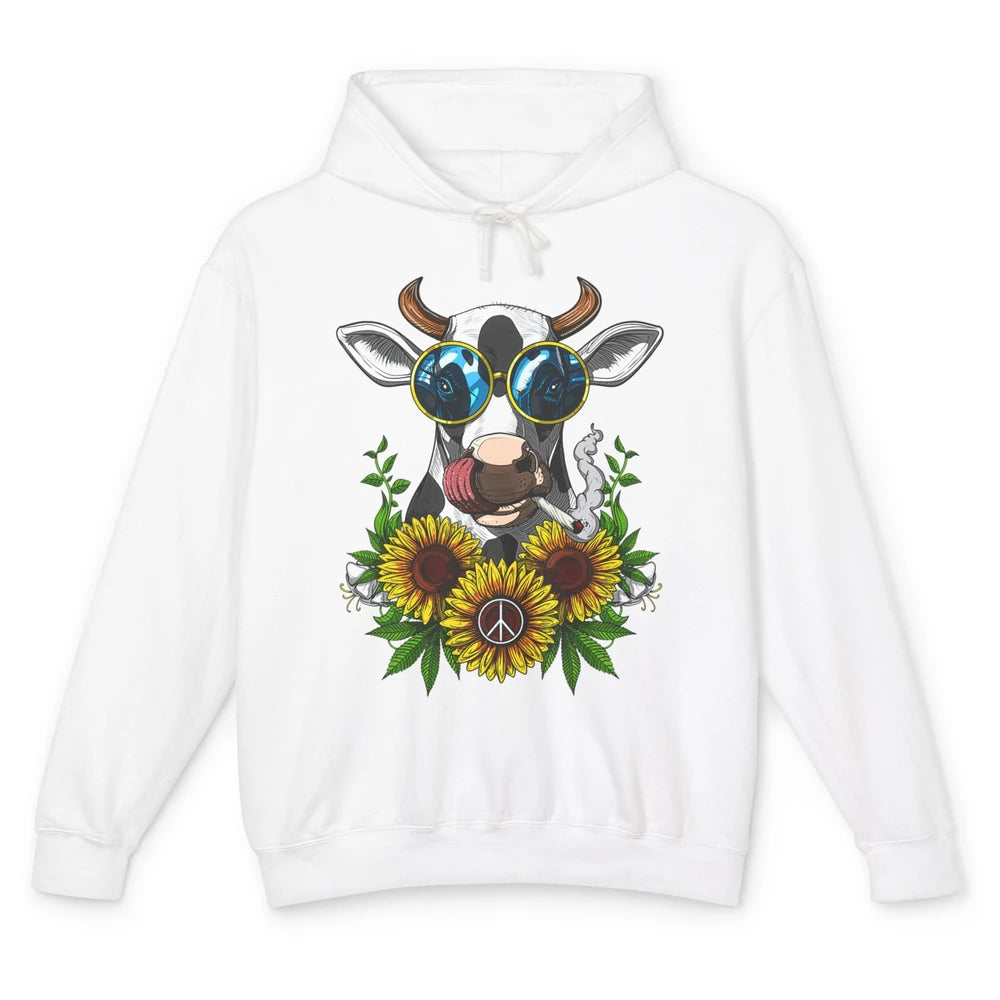 Heifer Highland Cow Stoner Hippie Sunflower Cigarette Retro Unisex Lightweight Hoodie