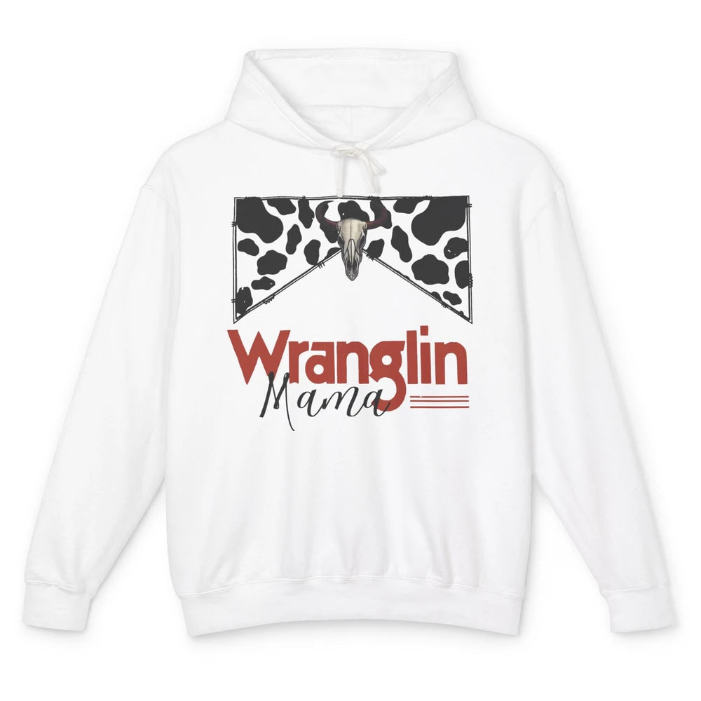 Retro Cowhide Bull Skull Wrangling Mama Western Country Girl Unisex Lightweight Hoodie