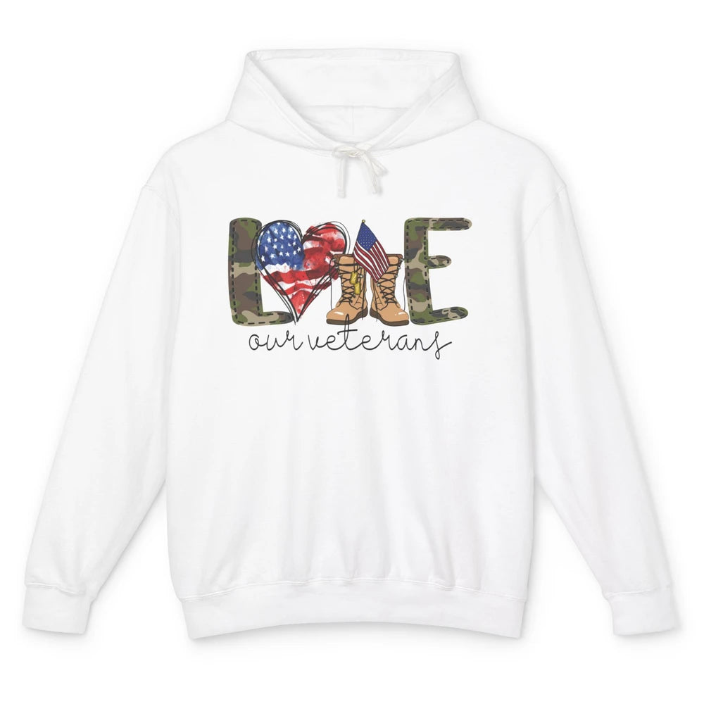 Love Our Veterans Memorial Day Veterans US Military Unisex Lightweight Hoodie