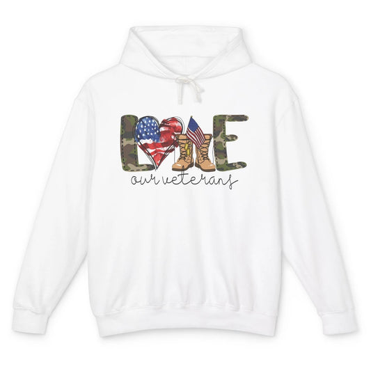 Love Our Veterans Memorial Day Veterans US Military Unisex Lightweight Hoodie