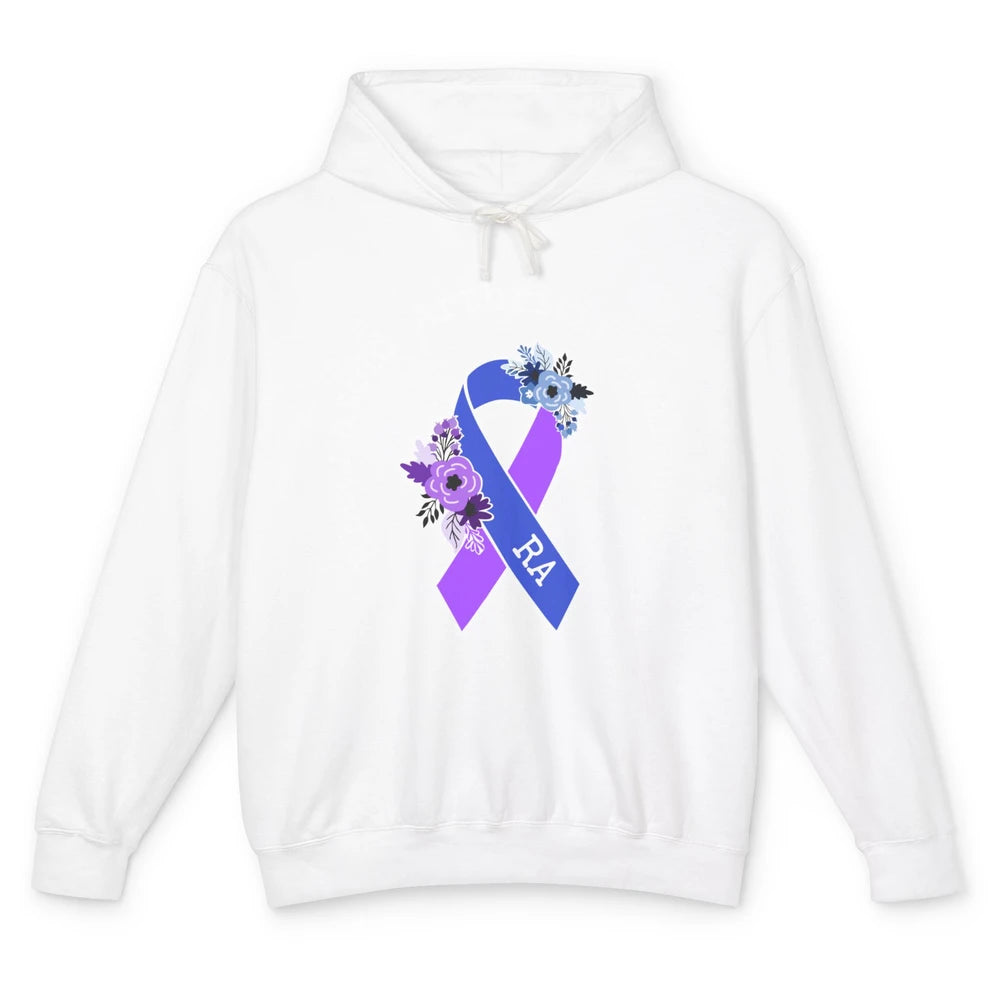 Rheumatoid Arthritis RA Awareness Floral Blue Purple Ribbon Unisex Lightweight Hoodie