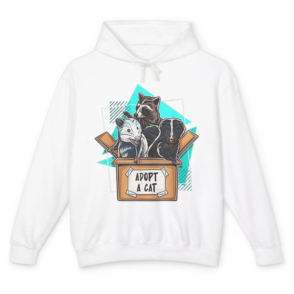 Adopt Forbidden Cats In Box Raccoon Skunks Possum Vaporwave Unisex Lightweight Hoodie