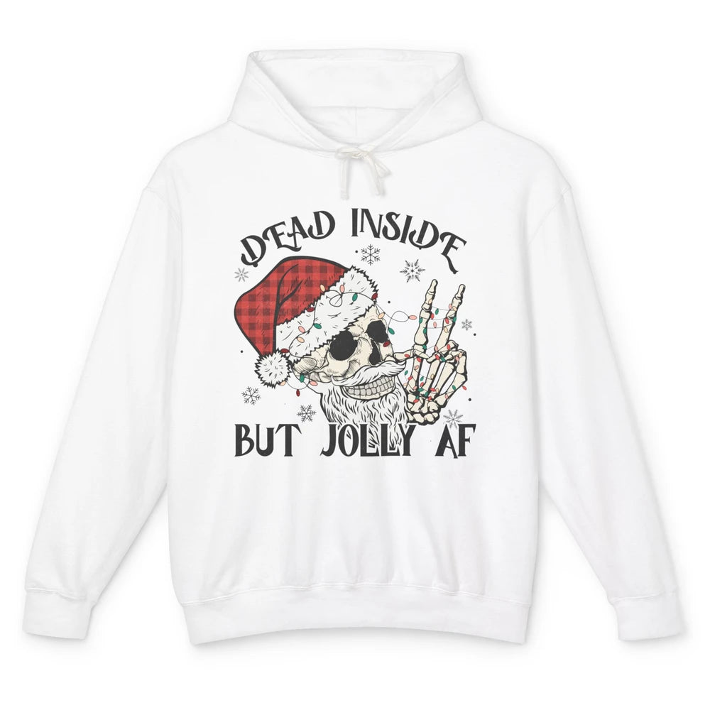 Funny Xmas Skull Dead Inside But Jolly AF Christmas Skeleton Unisex Lightweight Hoodie