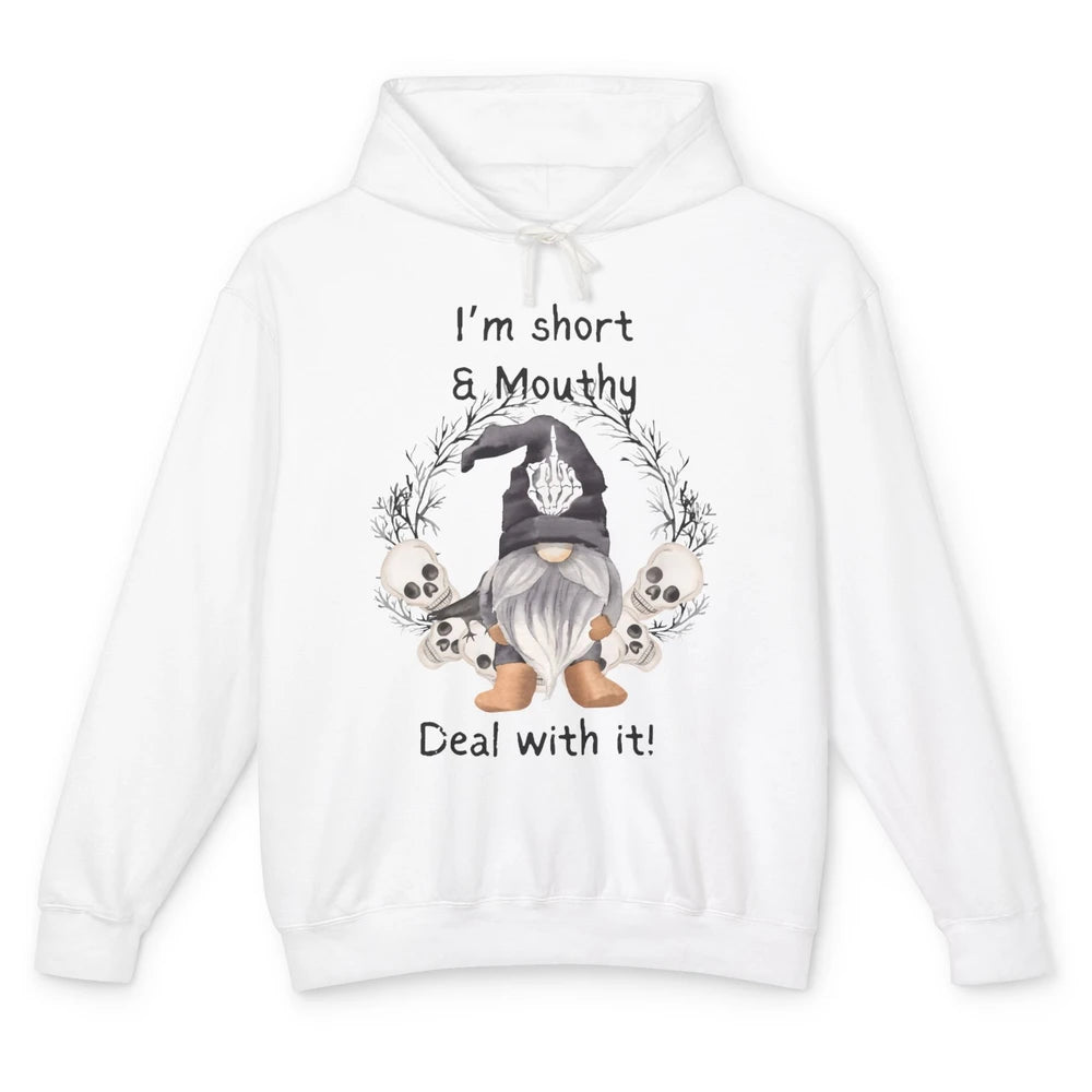 Retro Black Gnome Halloween I'm Short And Mouthy Gnome Skull Unisex Lightweight Hoodie