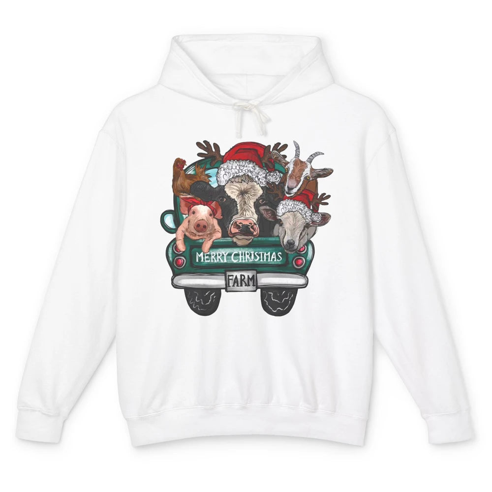 Heifer Merry Christmas Truck Pig Goat Farm Animals Christmas Unisex Lightweight Hoodie