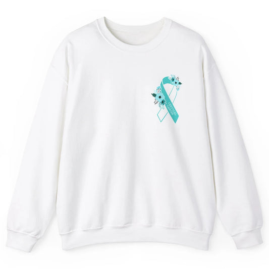 Cervical Cancer Awareness Support Turquoise Ribbon Pocket Sz Unisex Crewneck Sweatshirt