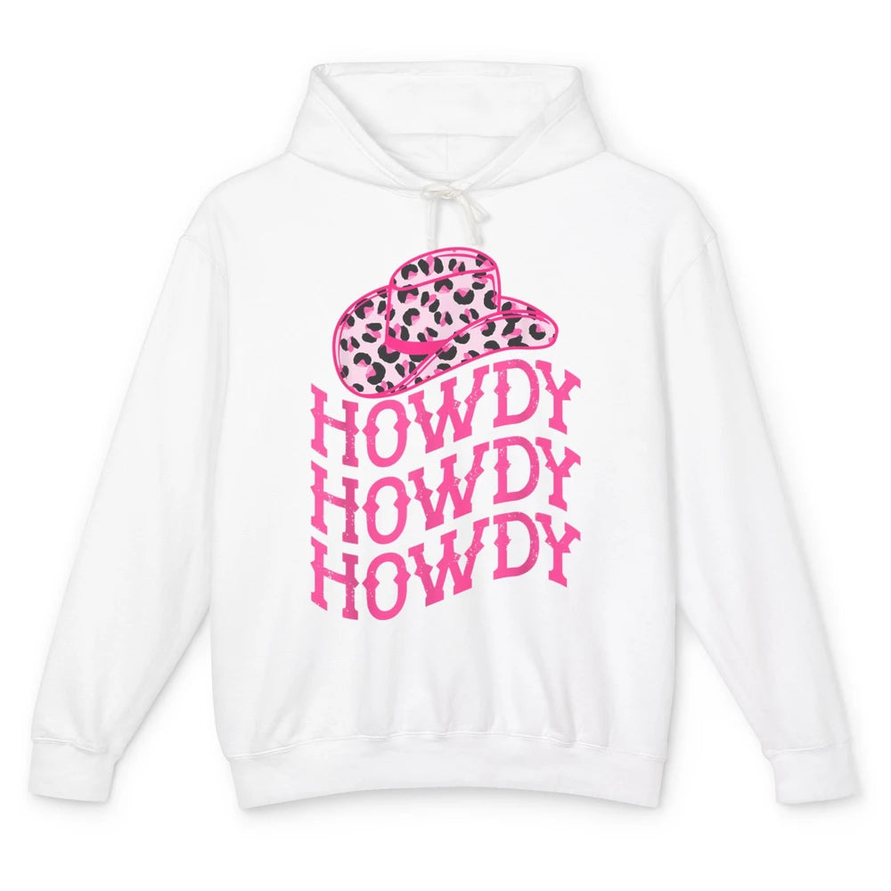 Retro Pink Leopard Cowboy Hat Howdy Western Texas Cowgirl Unisex Lightweight Hoodie