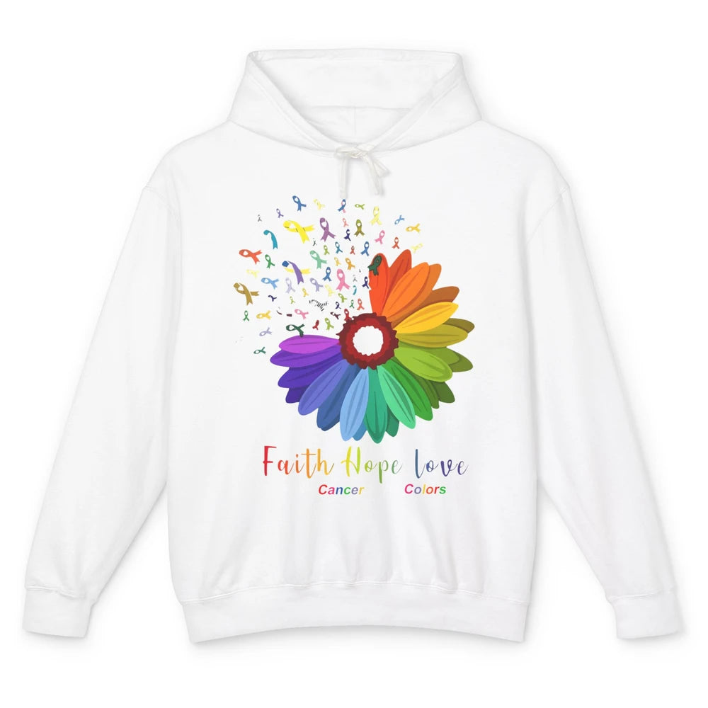 Faith Hope Love Fight Cancer Awareness Sunflower Ribbon Unisex Lightweight Hoodie