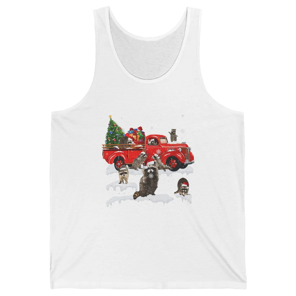 Funny Red Truck Raccoon Xmas Tree Lights Merry Christmas Unisex Jersey Tank