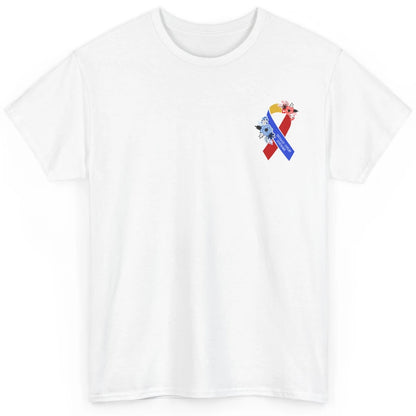 Thoracic Outlet Syndrome Awareness Floral Blue Red Ribbon Classic Unisex T-Shirt