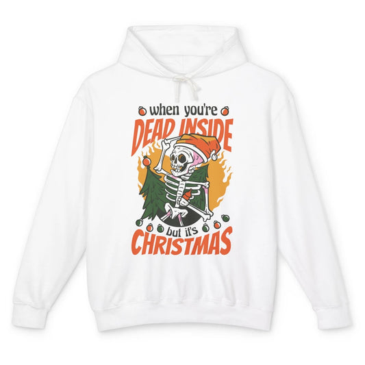 Dead Inside But Its Christmas Funny Skeleton Xmas Sarcastic Skull Unisex Lightweight Hoodie