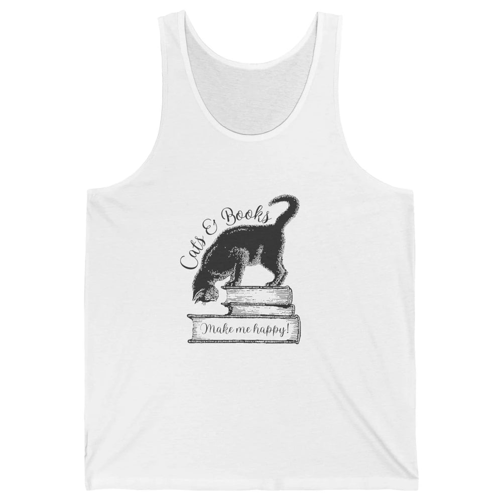 Black Cat Make Me Happy Reading Book Retro Kitten Bookish Unisex Jersey Tank