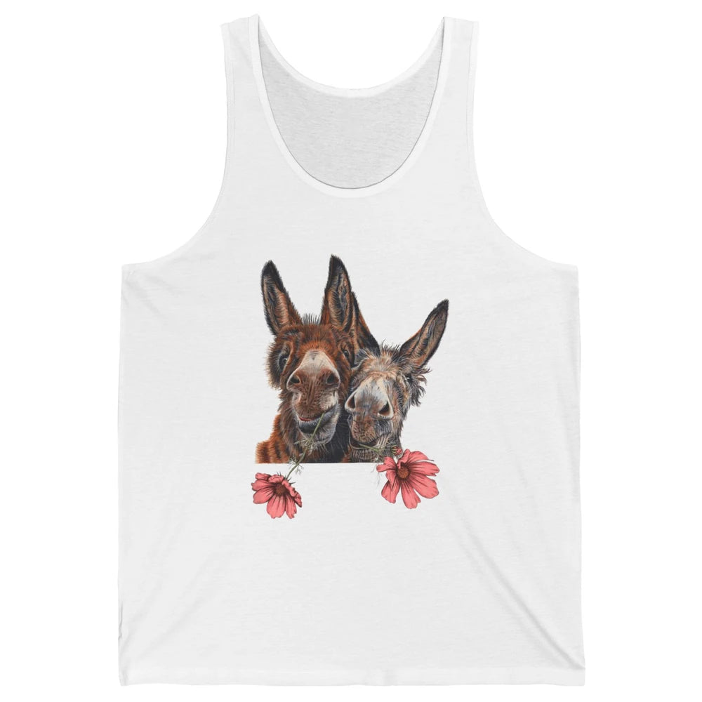 Wildflower Donkey Couple Retro Farm Animal Life Funny Donkey Unisex Jersey Tank