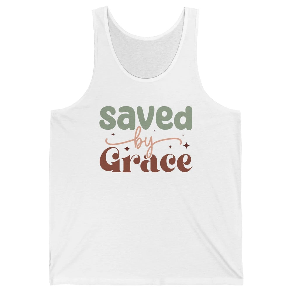 Boho Saved By Grace Jesus Christian Bible Verse Aesthetic Unisex Jersey Tank