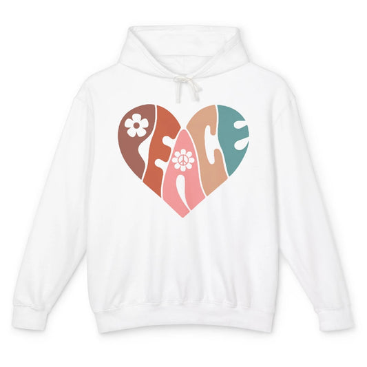 Groovy Peace Heart Daisy Love Boho Colorful Vintage Positive Unisex Lightweight Hoodie