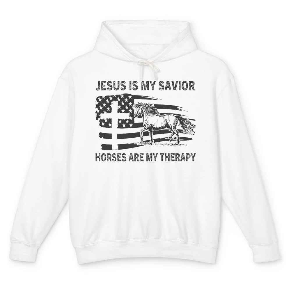 Jesus Is My Savior Horses Are My Therapy Christians Lovers Unisex Lightweight Hoodie