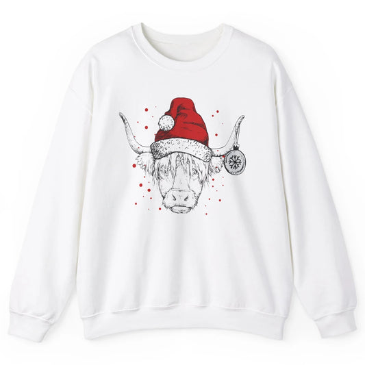 Cute Highland Cow Christmas With Santa Hat Western Xmas Cow Unisex Crewneck Sweatshirt