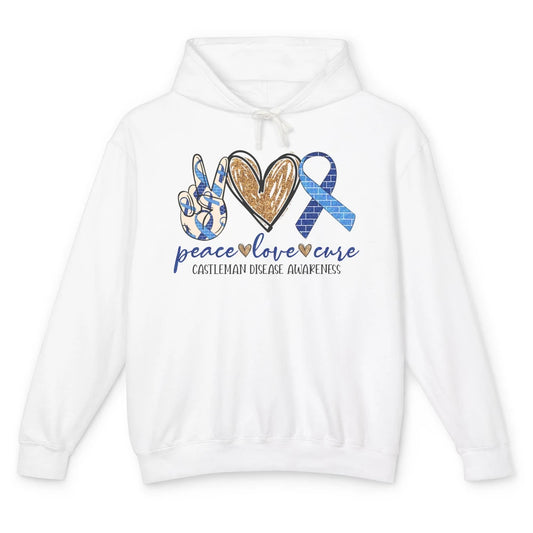 Castleman Disease Awareness Peace Love Cure Blue Ribbon Unisex Lightweight Hoodie