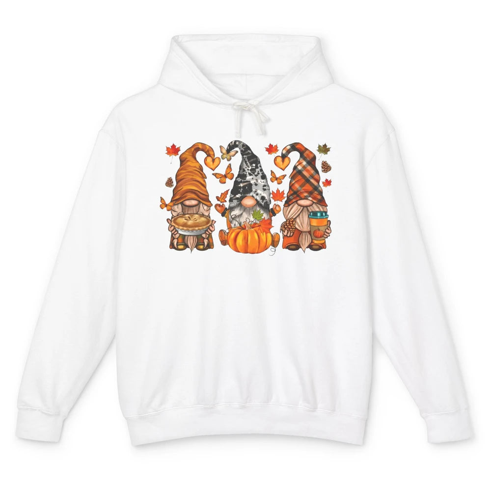 Retro Fall Gnomies Pumpkin Falling Leaves Thanksgiving Gnome Unisex Lightweight Hoodie