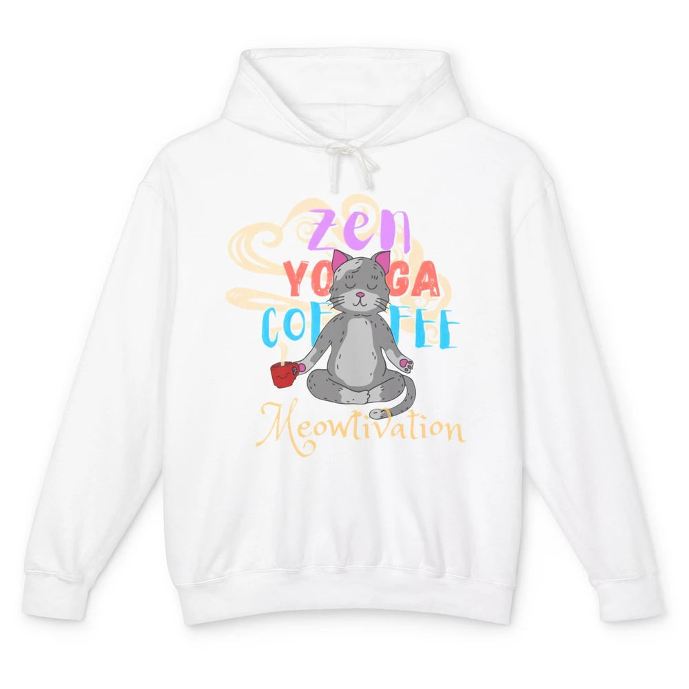 Cat Meditation Zen Yoga Coffee Cat Lovers Yoga Namaste Gift Unisex Lightweight Hoodie