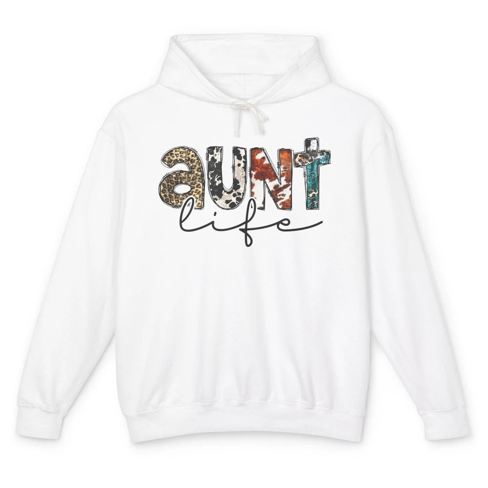 Aunt Life Western Country Leopard Southern Auntie Gift Unisex Lightweight Hoodie