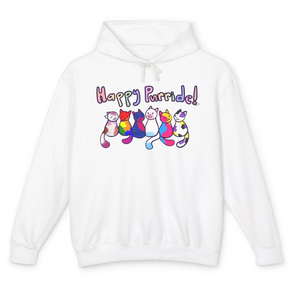 Happy Purride Cat Lover LGBT Gay Pride Lesbian Gay Bi Trans Unisex Lightweight Hoodie