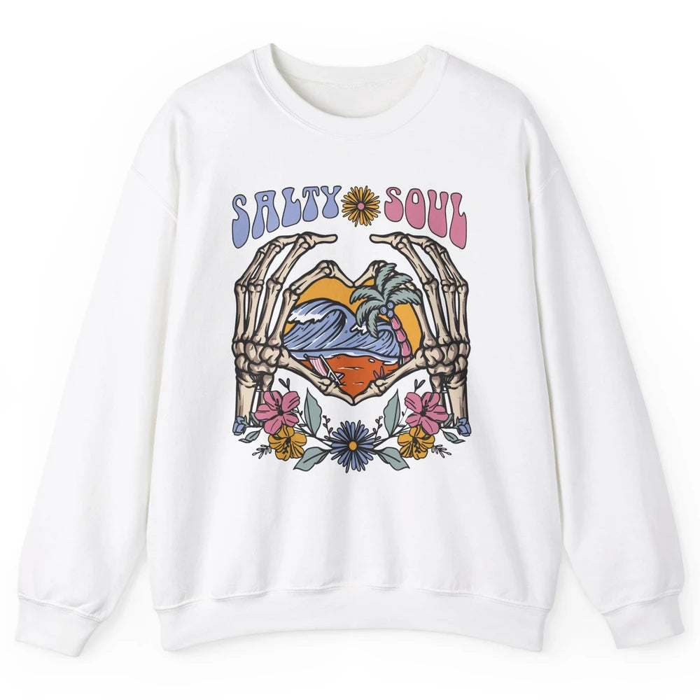 Retro Salty Beach Soul Floral Wave Skeleton Summer Vibes 70s Unisex Crewneck Sweatshirt