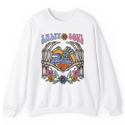 Retro Salty Beach Soul Floral Wave Skeleton Summer Vibes 70s Unisex Crewneck Sweatshirt