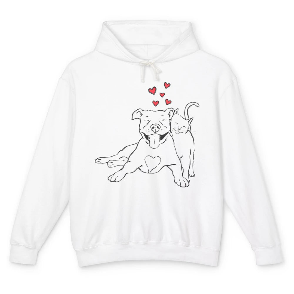 Pittie And Kitty Cute Pitbull Cats And Dogs Lovers Gift Unisex Lightweight Hoodie