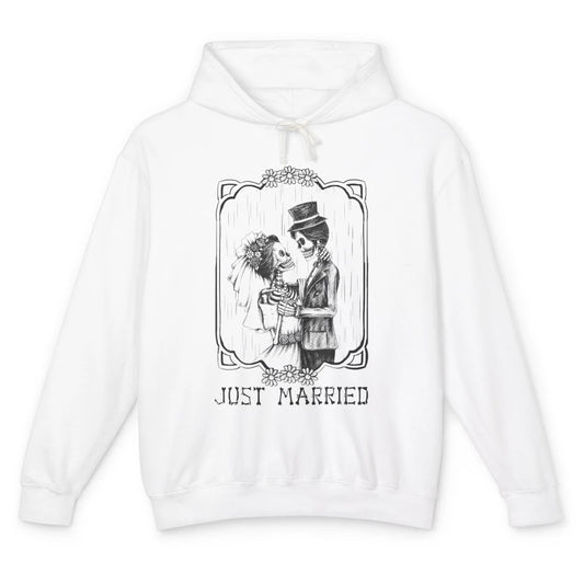 Just Married Skeleton Bride Groom Engagement Love Halloween Unisex Lightweight Hoodie