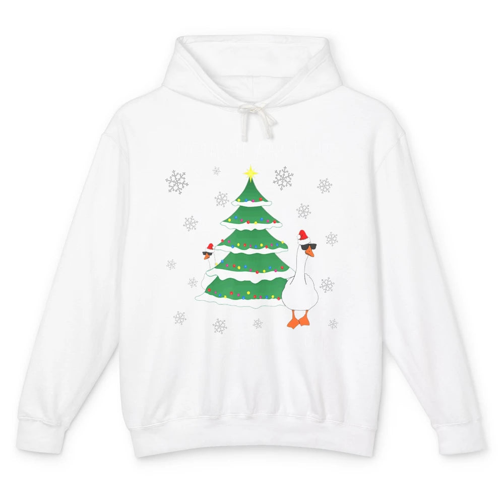 Merry Christmas Cute Geese Honking Around Xmas Tree Goose Unisex Lightweight Hoodie