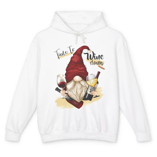 Christmas Gnome Wine It's Time to Wine Down Winter Holiday Unisex Lightweight Hoodie