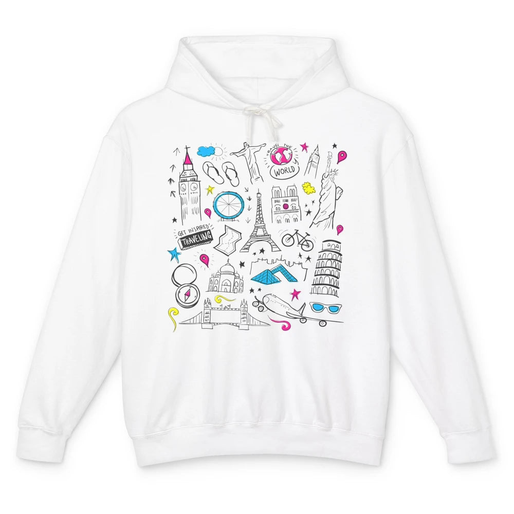 Cute Travel The World Backpacking Summer Break Paris Doodles Unisex Lightweight Hoodie