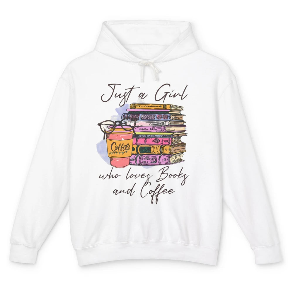 Retro Books Just A Girl Who Loves Books And Coffee Reading Unisex Lightweight Hoodie