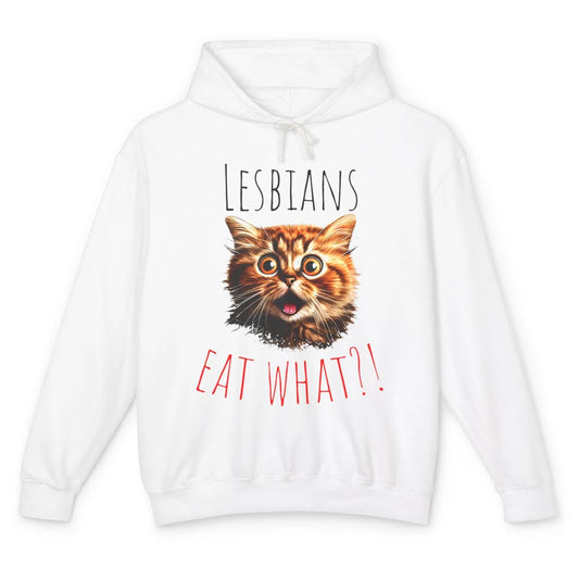 Funny Black Cat Lesbians Eat What LGBTQ Sarcastic Cat Mom Unisex Lightweight Hoodie