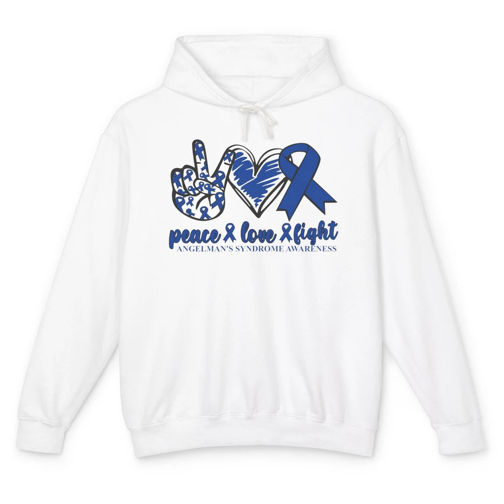 Angelman's Syndrome Awareness Blue Ribbon Peace Love Fight Unisex Lightweight Hoodie