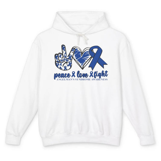 Angelman's Syndrome Awareness Blue Ribbon Peace Love Fight Unisex Lightweight Hoodie