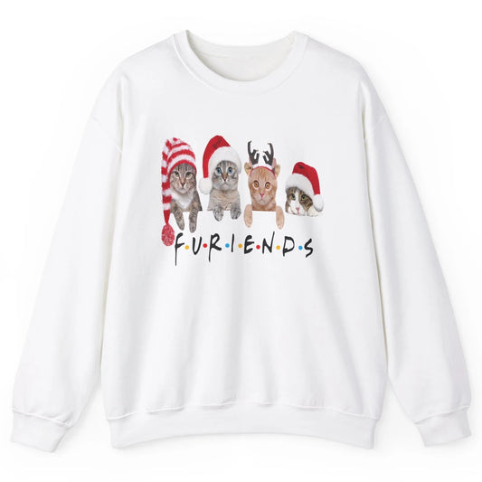 Funny Cat Furiends Merry Christmas Hat Santa Cat Lovers Gift Unisex Crewneck Sweatshirt