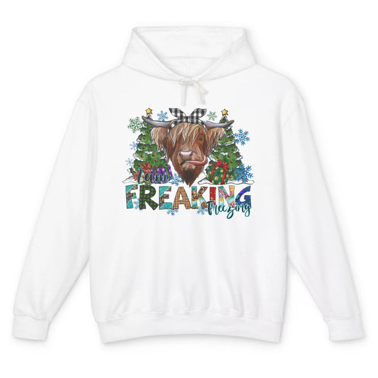 Highland Cow Bandana I'm Freaking Freezing Western Christmas Unisex Lightweight Hoodie