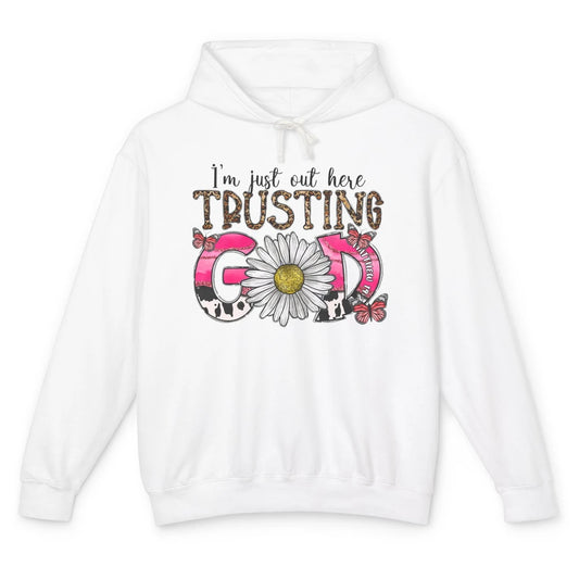 Leopard Daisy I'm Just Out Here Trusting God Christian Gift Unisex Lightweight Hoodie