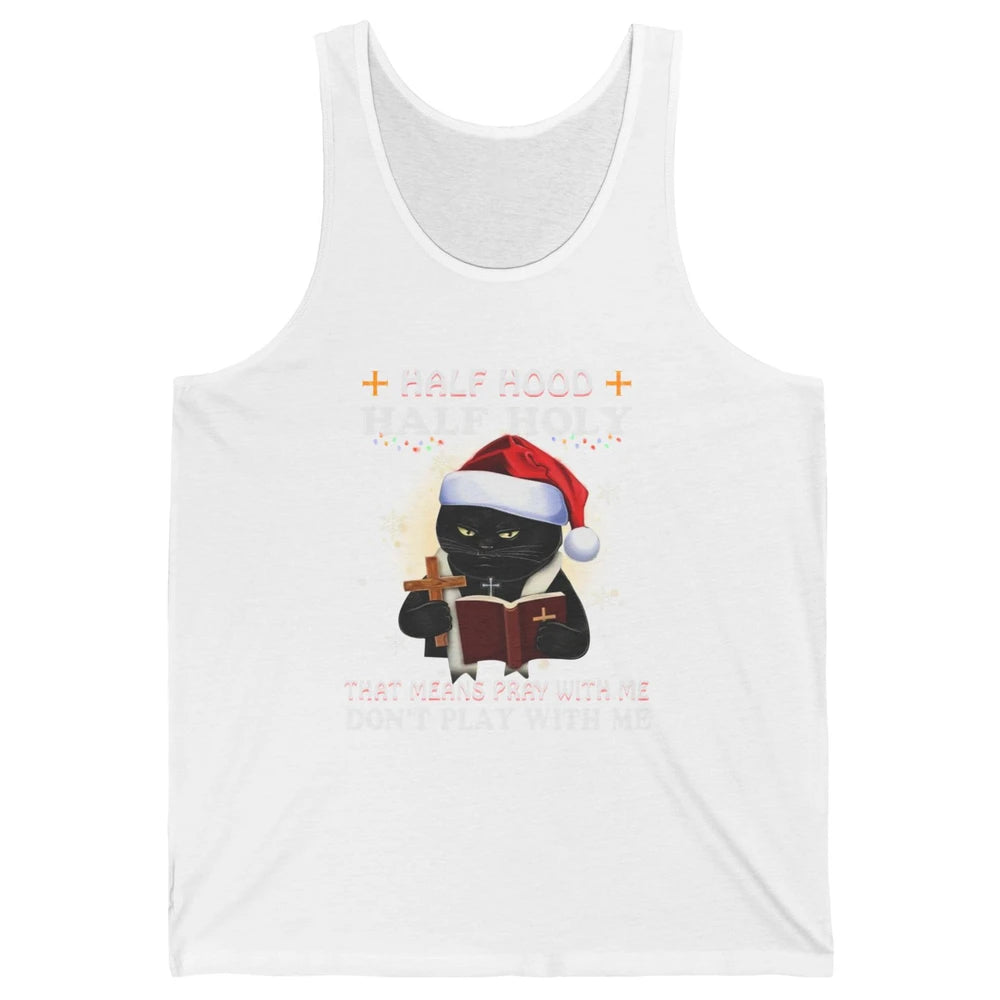 Black Cat Santa Half Hood Half Holly Christmas Bible Verse Unisex Jersey Tank