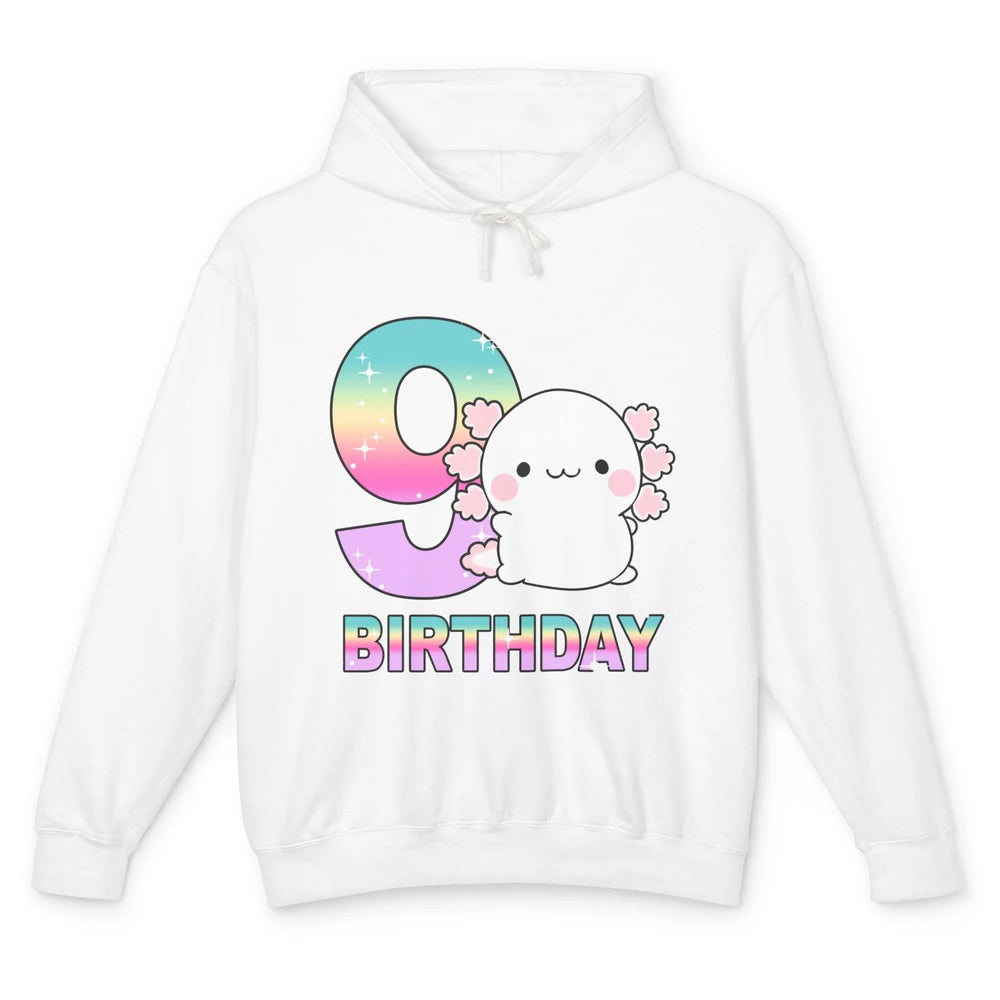 Cute Axolotl 9th Birthday Girl Boy 9 Years Old Birthday Gift Unisex Lightweight Hoodie