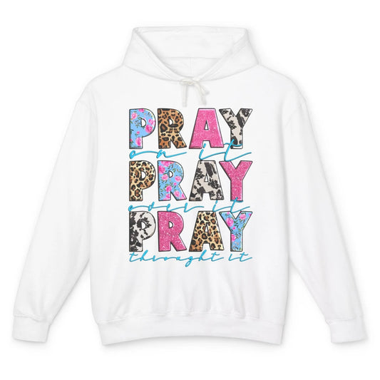 Floral Jesus Cross Pray On It Over It Christian Religious Unisex Lightweight Hoodie