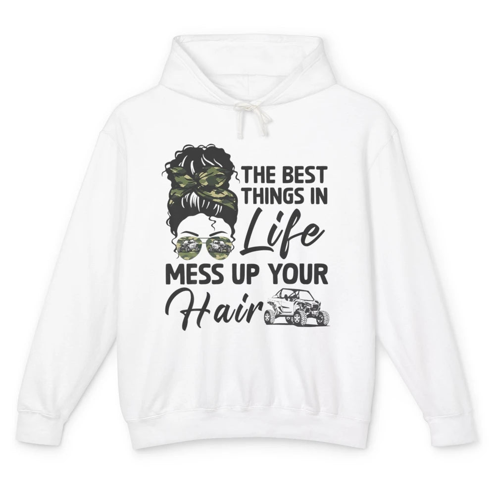 Messy Bun Mess Up Hair Girl Ride Dirty UTV SXS Rider Offroad Unisex Lightweight Hoodie