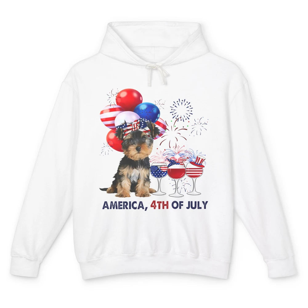 Yorkshire Terrier Wine 4th Of July Firework Celebrate Yorkie Unisex Lightweight Hoodie