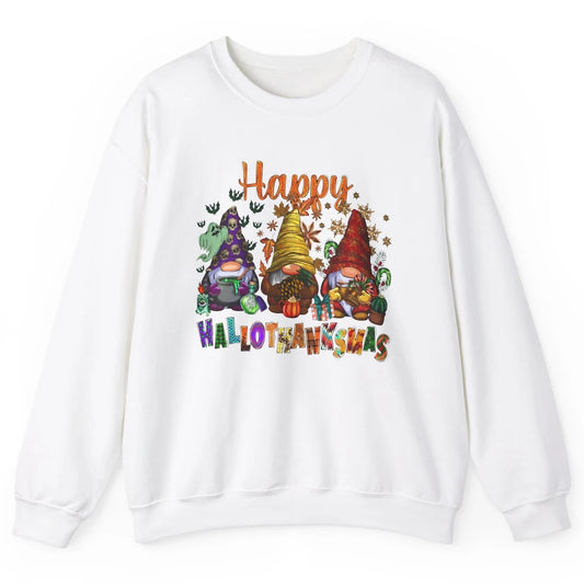 Pumpkin Gnomes Hallo-thank-mas Halloween Thanksgiving Xmas Unisex Crewneck Sweatshirt