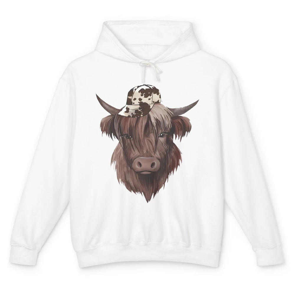 Funny Bull Cow With Hat Leopard Western Country Highland Cow Unisex Lightweight Hoodie