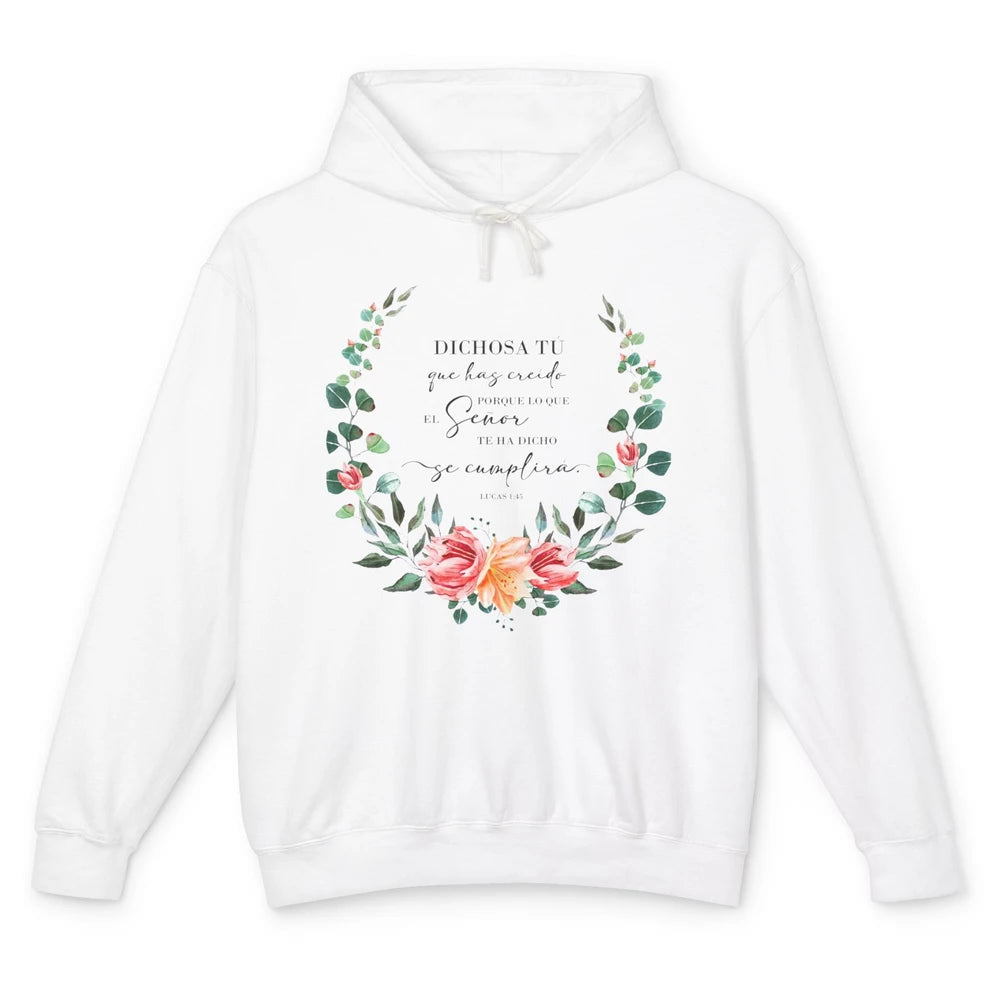 Floral Spanish Bible Dichosa Tú Que Has Creído Christian Unisex Lightweight Hoodie