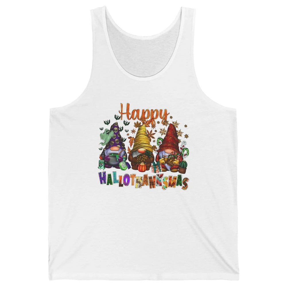 Funny Gnomes Happy Hallo-thank-mas Fall Pumpkin Thanksgiving Unisex Jersey Tank