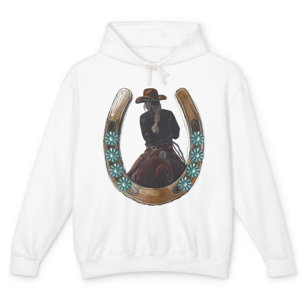 Retro Cowgirl Horseshoe Rodeo Western Cowgirl Peace Lovers Unisex Lightweight Hoodie